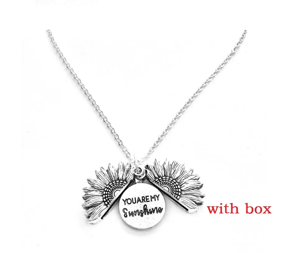 Sunflower double lettering necklace in ancient gold finish with 25mm square pendant on 45cm chain
