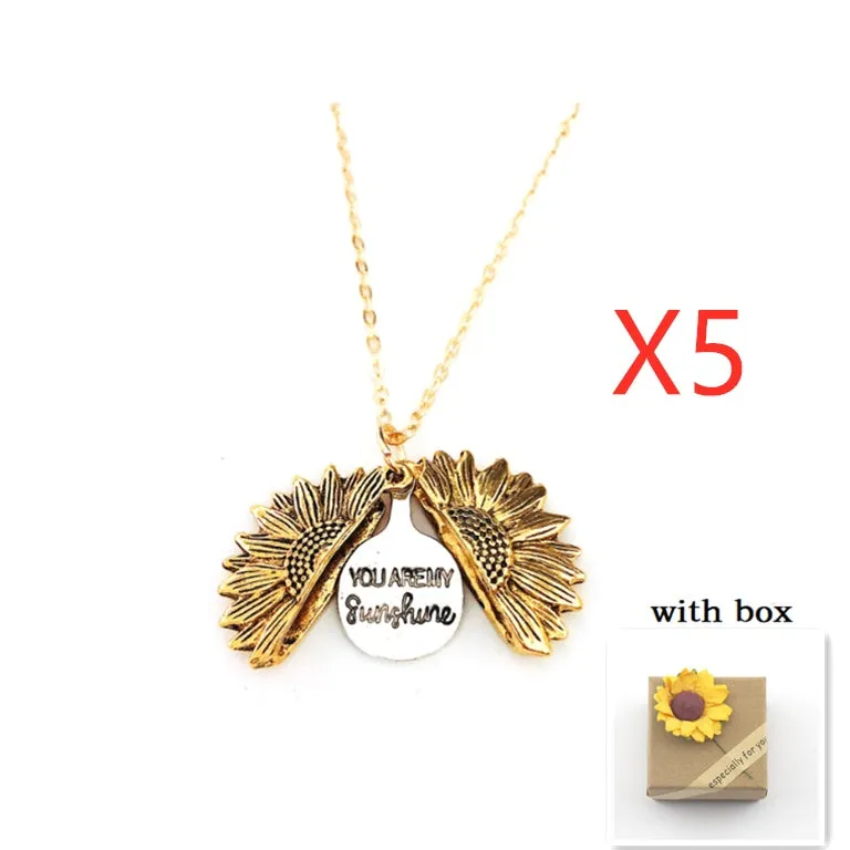 Sunflower double lettering necklace in ancient gold finish with 25mm square pendant on 45cm chain