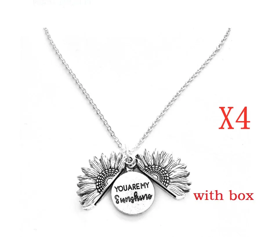 Sunflower double lettering necklace in ancient gold finish with 25mm square pendant on 45cm chain