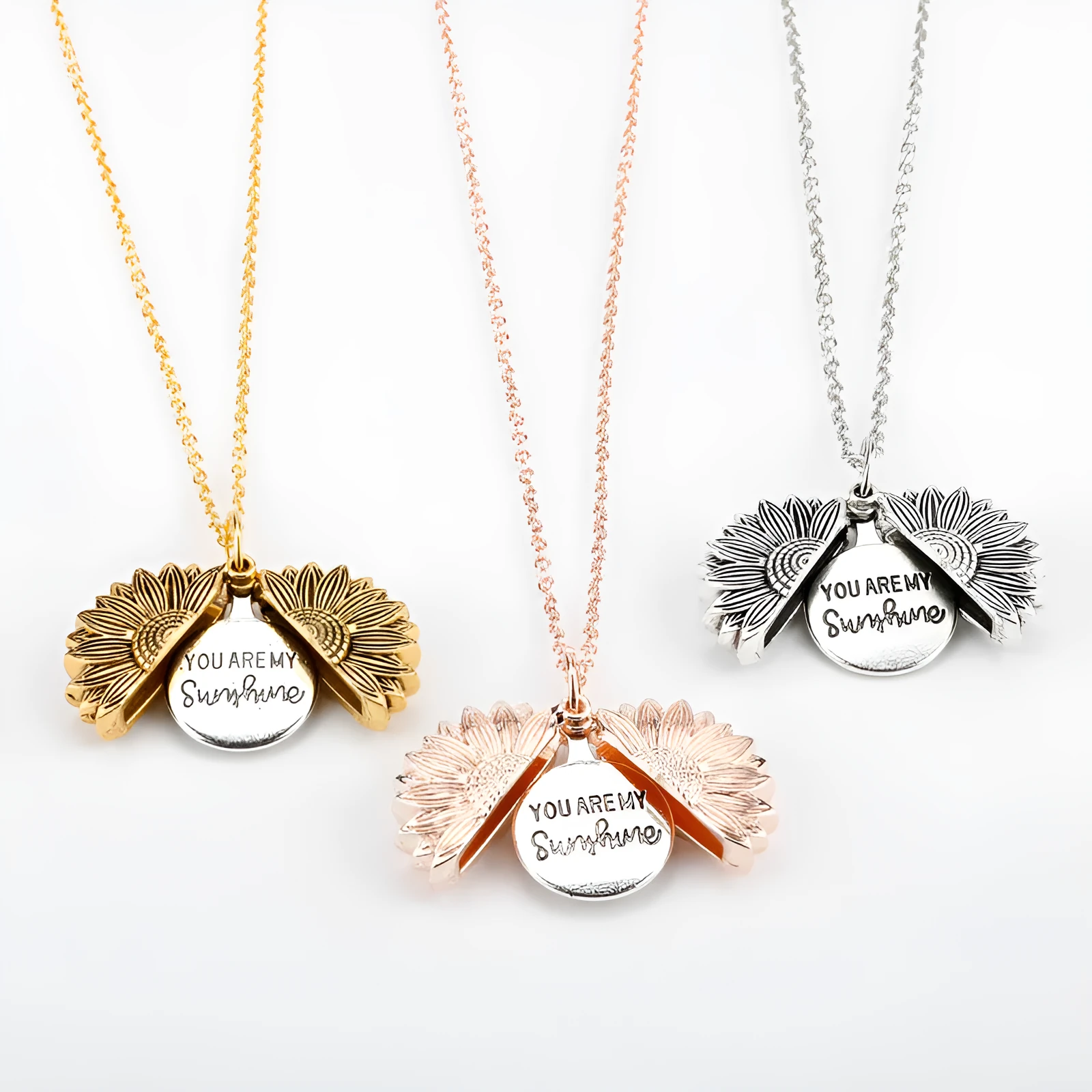 Sunflower double lettering necklace in ancient gold finish with 25mm square pendant on 45cm chain