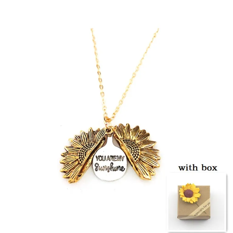 Sunflower double lettering necklace in ancient gold finish with 25mm square pendant on 45cm chain