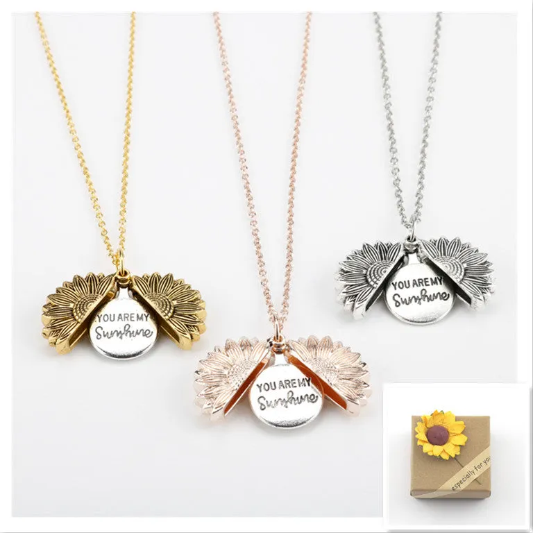 Sunflower double lettering necklace in ancient gold finish with 25mm square pendant on 45cm chain