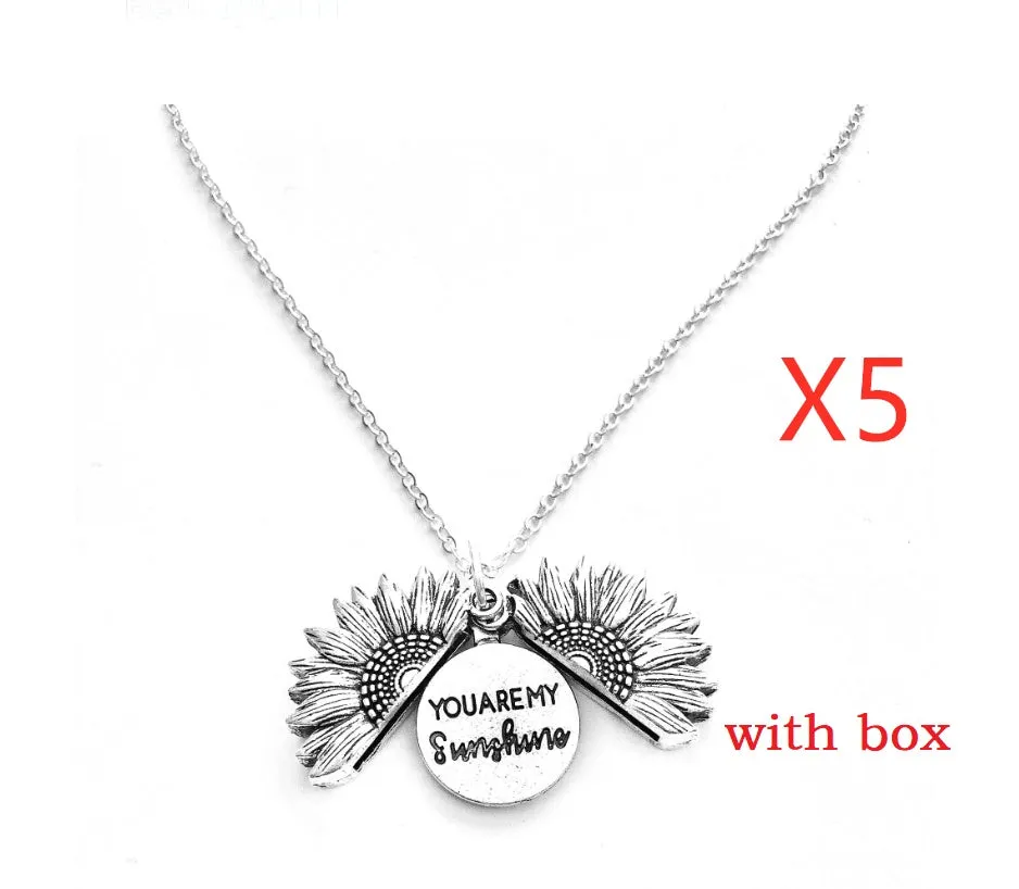 Sunflower double lettering necklace in ancient gold finish with 25mm square pendant on 45cm chain