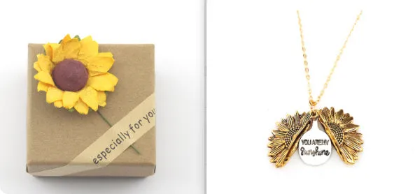 Sunflower double lettering necklace in ancient gold finish with 25mm square pendant on 45cm chain