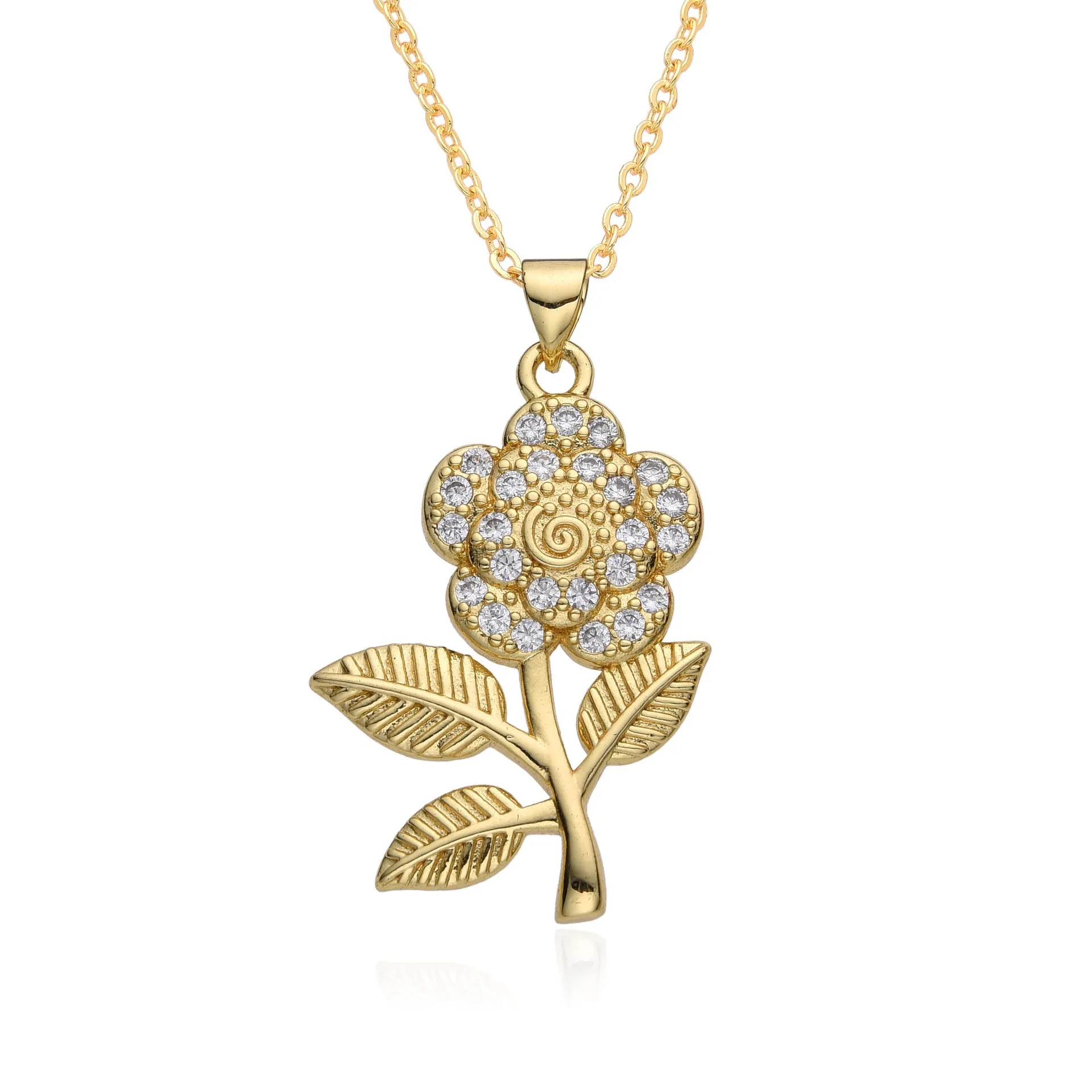 Geometric rose pendant necklace with micro inlay finish, O-ring chain, adjustable 41-50cm, women's fashion accessory