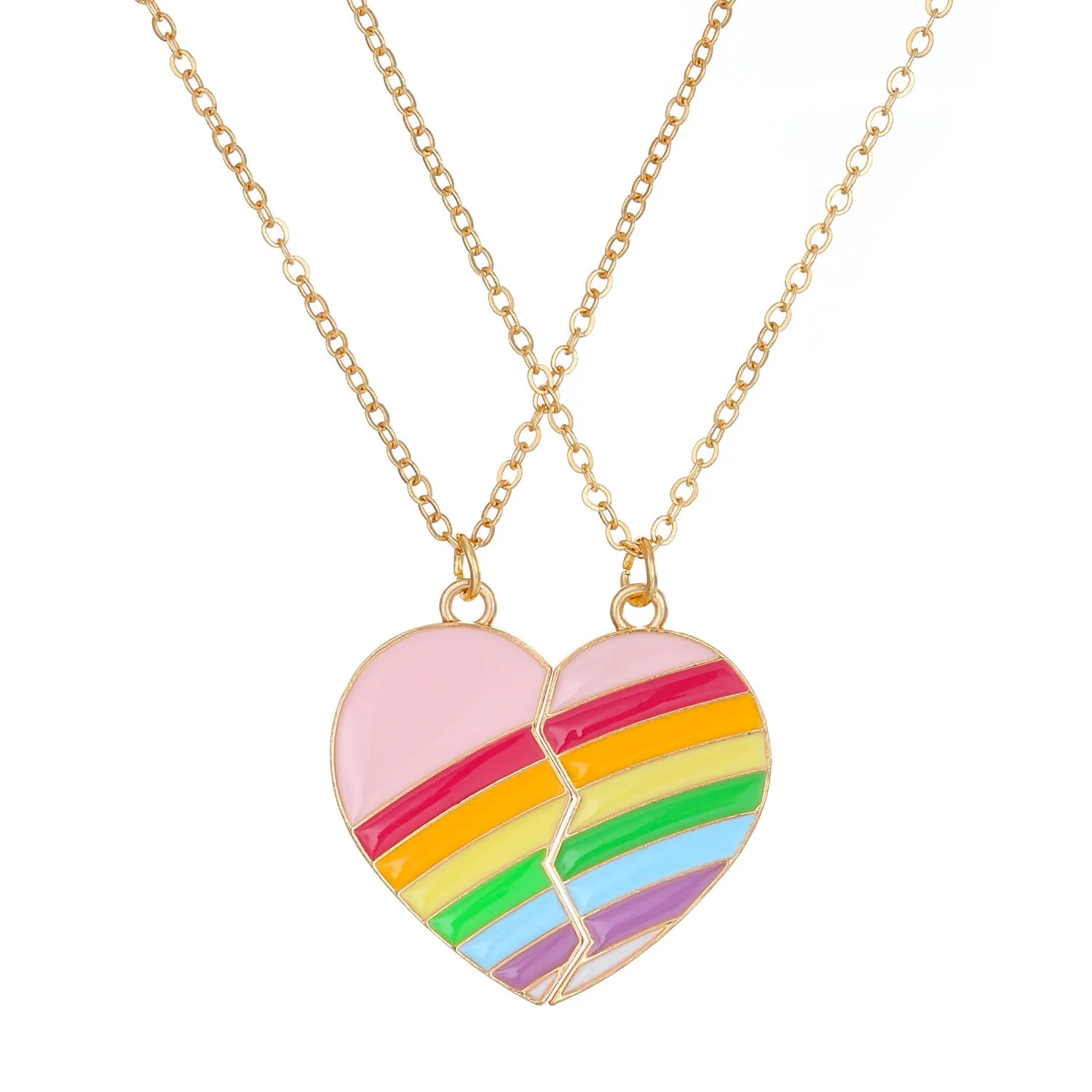Women's alloy love rainbow necklace with regular chain, electroplated finish, love pendant, available in eleven colours