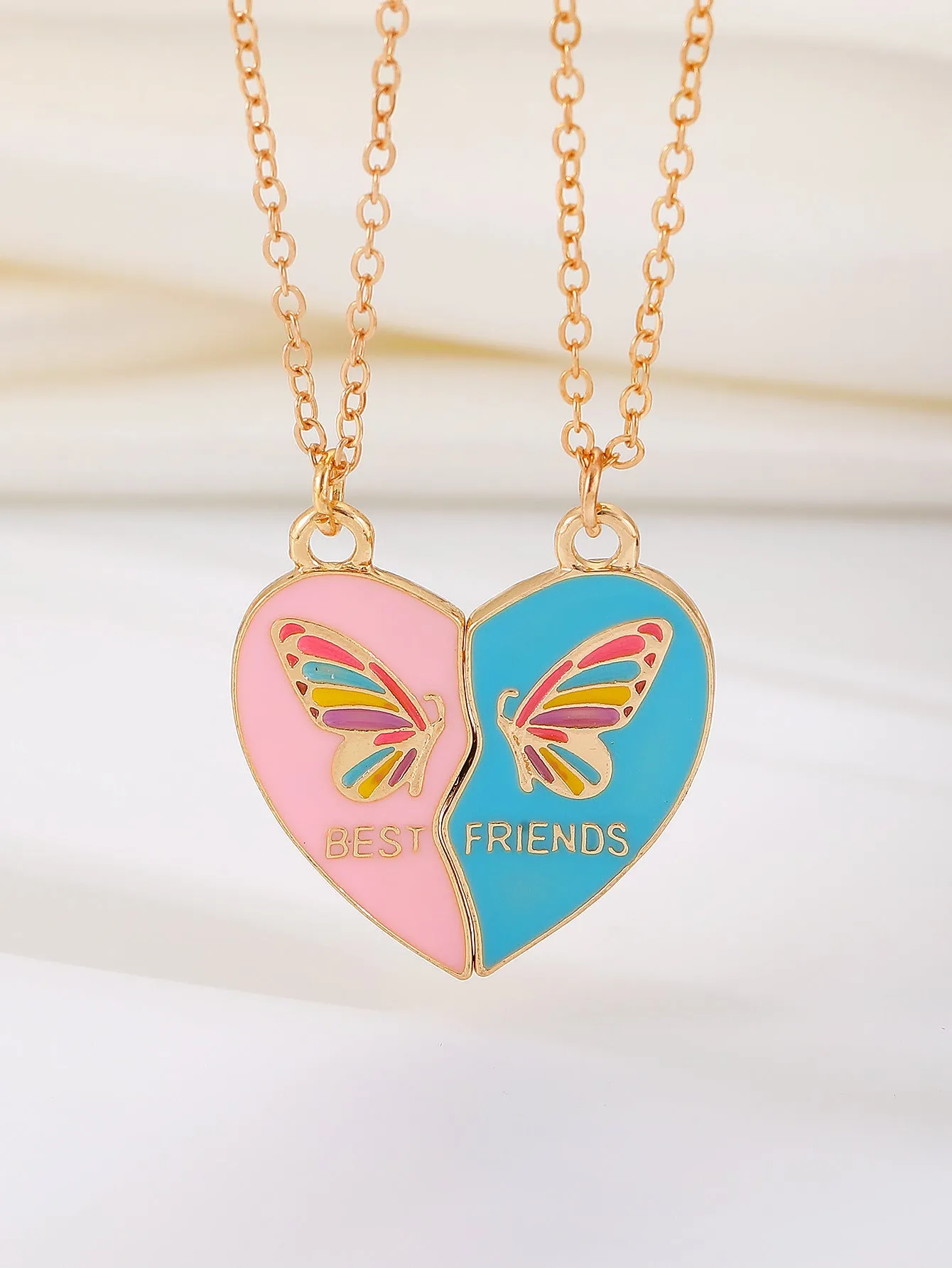 Women's alloy love rainbow necklace with regular chain, electroplated finish, love pendant, available in eleven colours