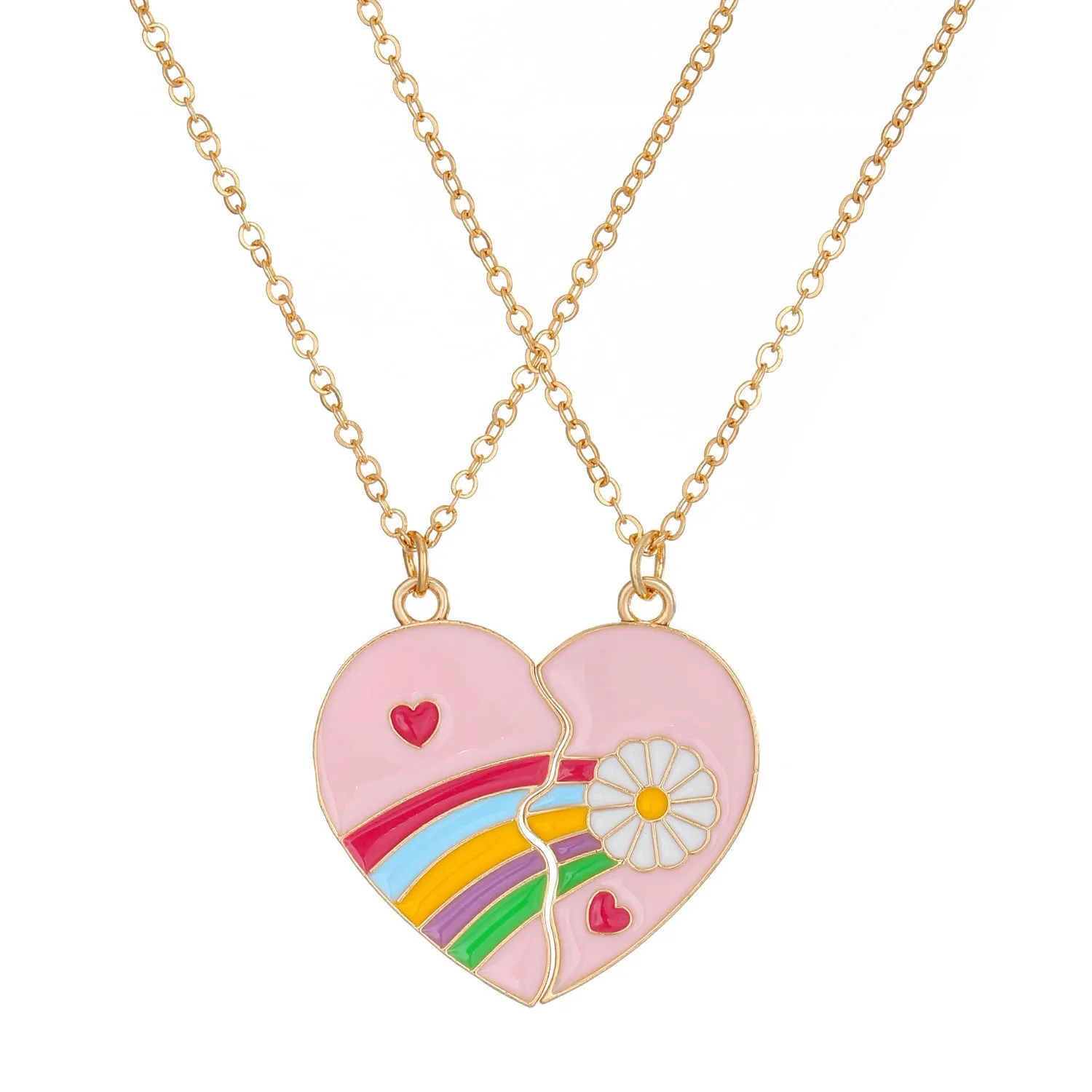 Women's alloy love rainbow necklace with regular chain, electroplated finish, love pendant, available in eleven colours