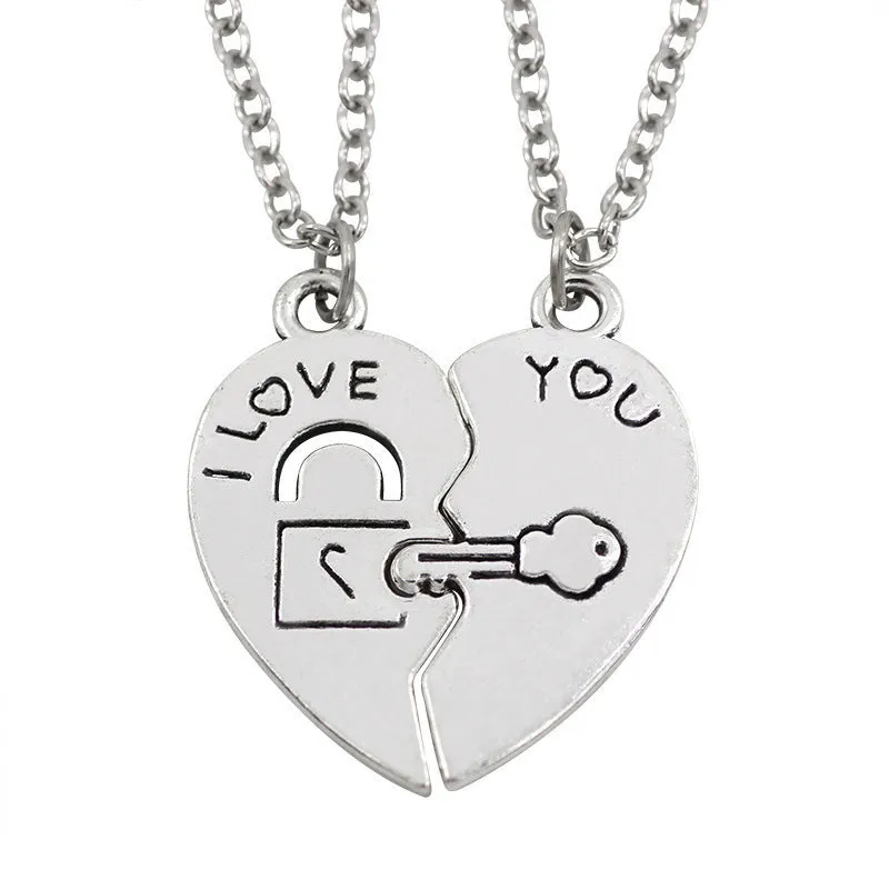 Women's alloy love rainbow necklace with regular chain, electroplated finish, love pendant, available in eleven colours