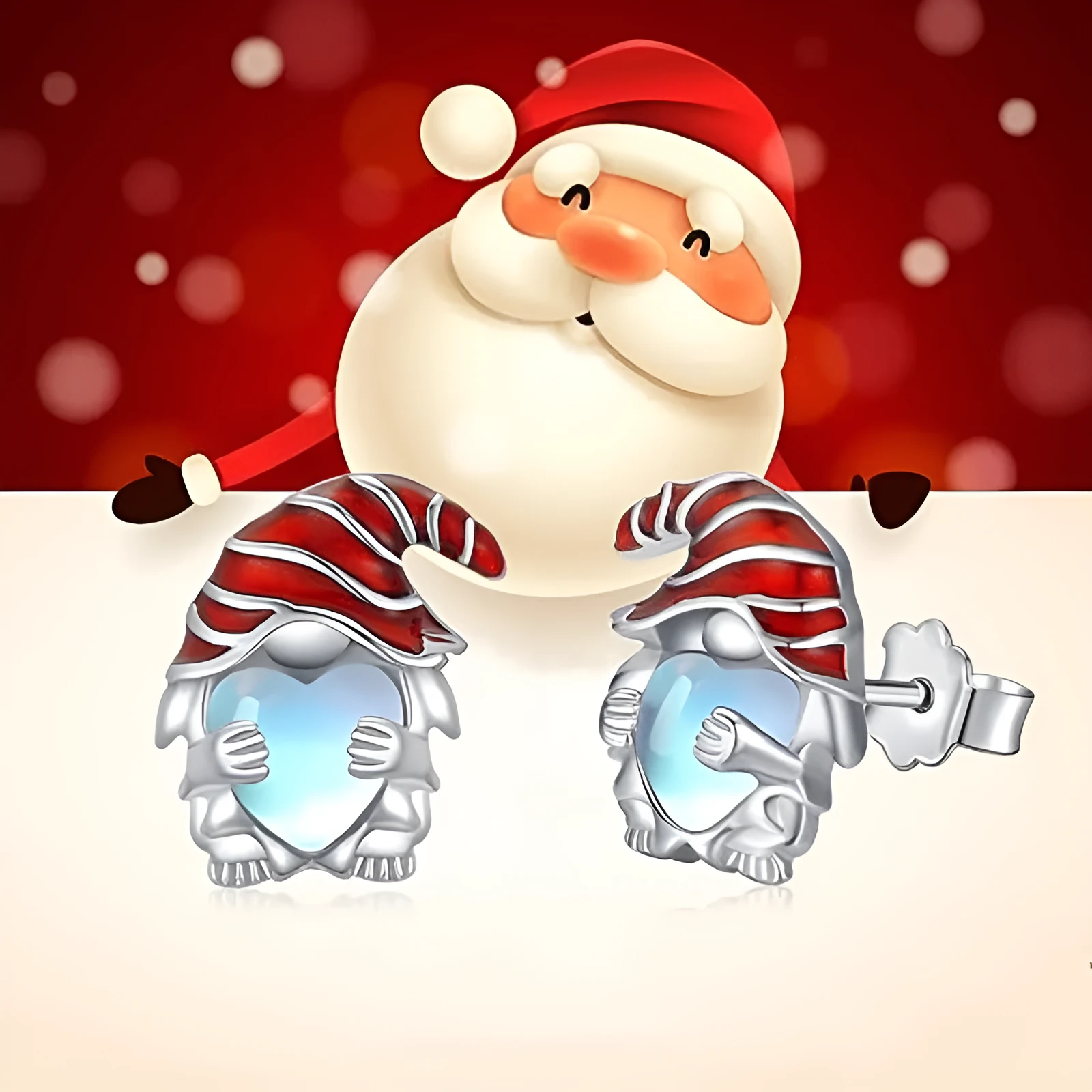 Women's Santa Claus heart-shaped earrings in E4320 white gold colour on copper material