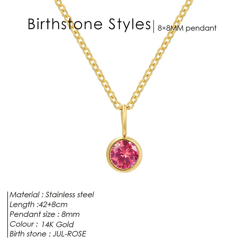 Entry Lux stainless steel U-shaped rhinestone pendant necklace in golden finish with month colour option