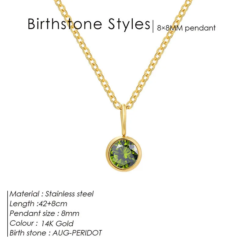 Entry Lux stainless steel U-shaped rhinestone pendant necklace in golden finish with month colour option
