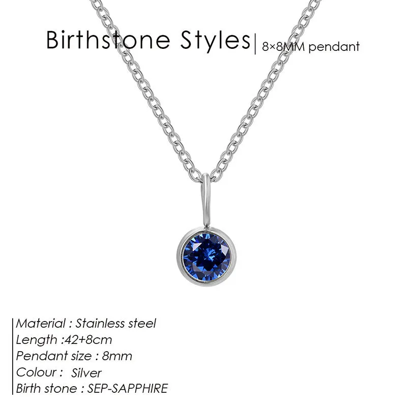 Entry Lux stainless steel U-shaped rhinestone pendant necklace in golden finish with month colour option
