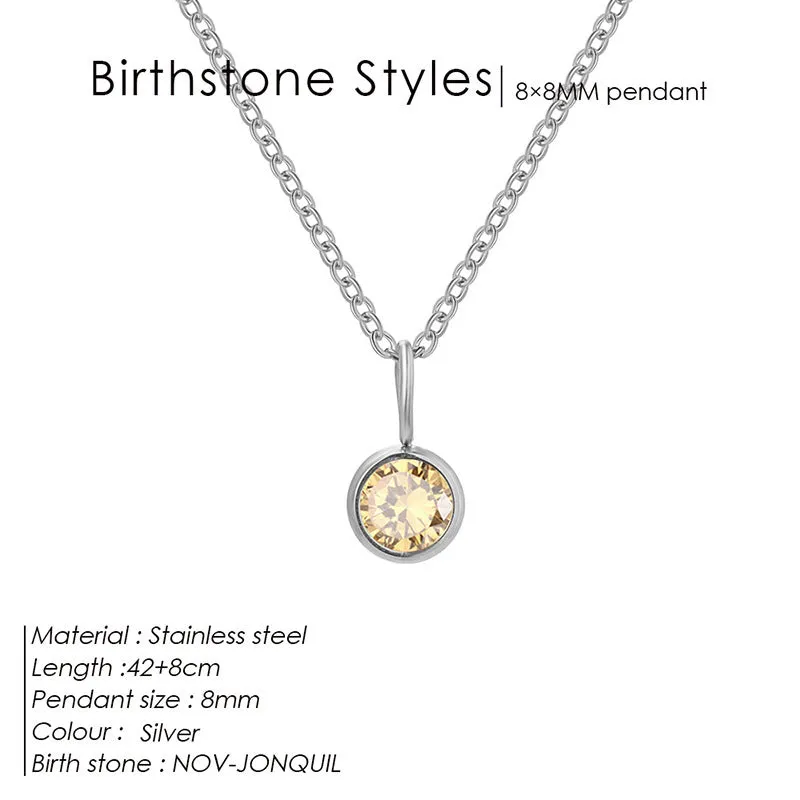 Entry Lux stainless steel U-shaped rhinestone pendant necklace in golden finish with month colour option