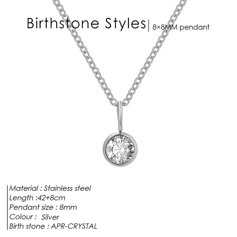 Entry Lux stainless steel U-shaped rhinestone pendant necklace in golden finish with month colour option