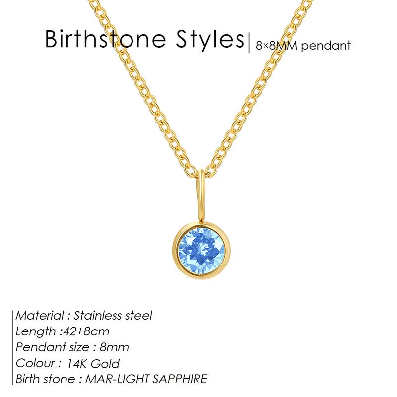 Entry Lux stainless steel U-shaped rhinestone pendant necklace in golden finish with month colour option
