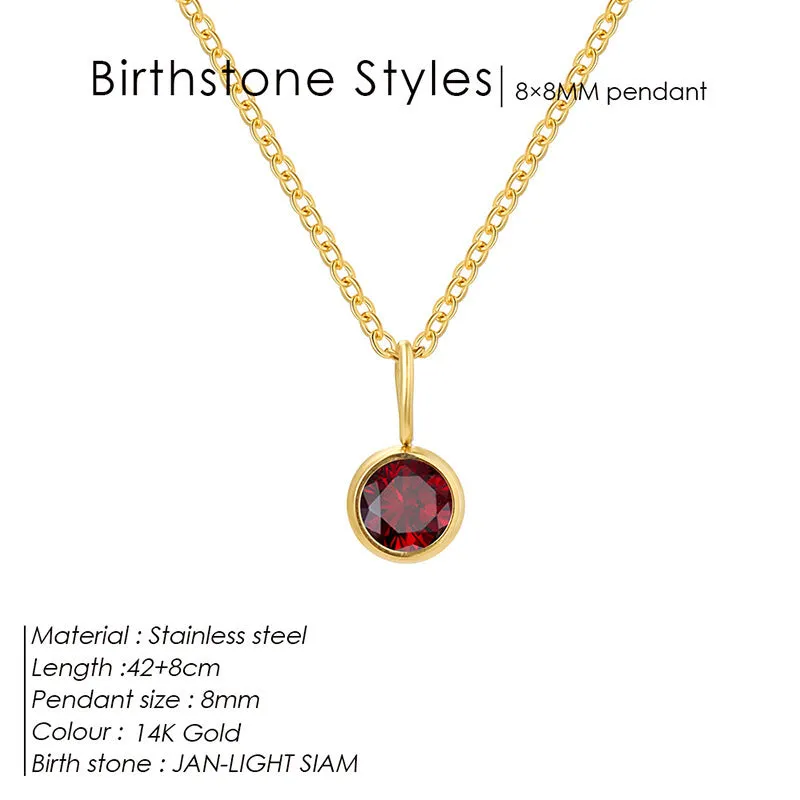 Entry Lux stainless steel U-shaped rhinestone pendant necklace in golden finish with month colour option