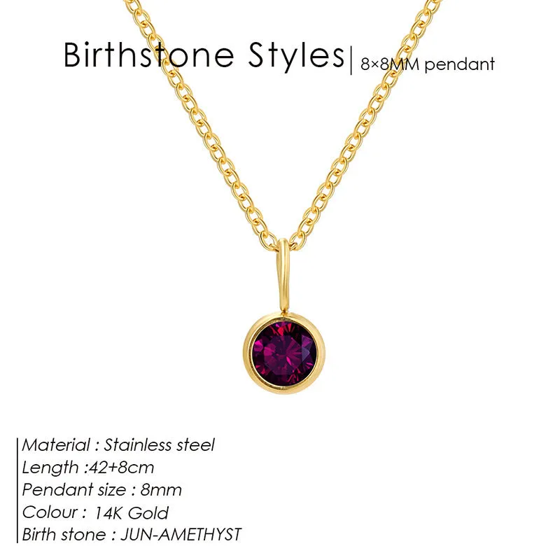 Entry Lux stainless steel U-shaped rhinestone pendant necklace in golden finish with month colour option