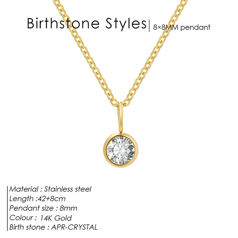 Entry Lux stainless steel U-shaped rhinestone pendant necklace in golden finish with month colour option