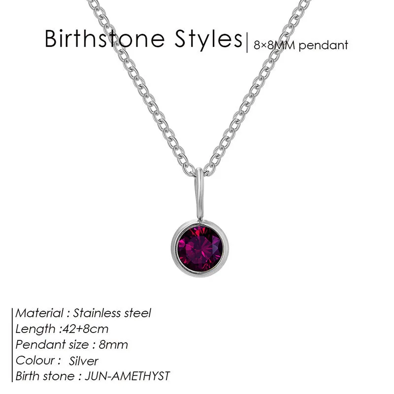 Entry Lux stainless steel U-shaped rhinestone pendant necklace in golden finish with month colour option