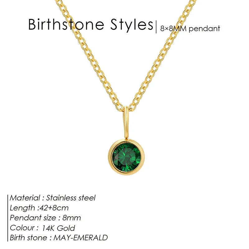 Entry Lux stainless steel U-shaped rhinestone pendant necklace in golden finish with month colour option