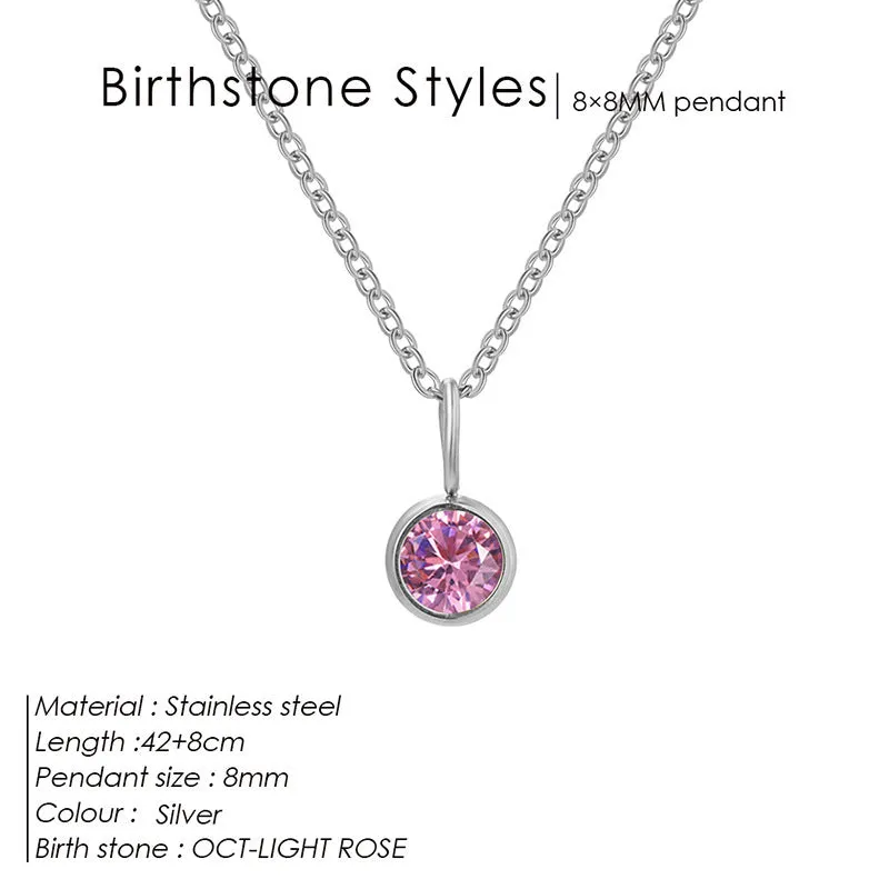 Entry Lux stainless steel U-shaped rhinestone pendant necklace in golden finish with month colour option