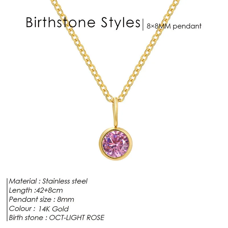Entry Lux stainless steel U-shaped rhinestone pendant necklace in golden finish with month colour option