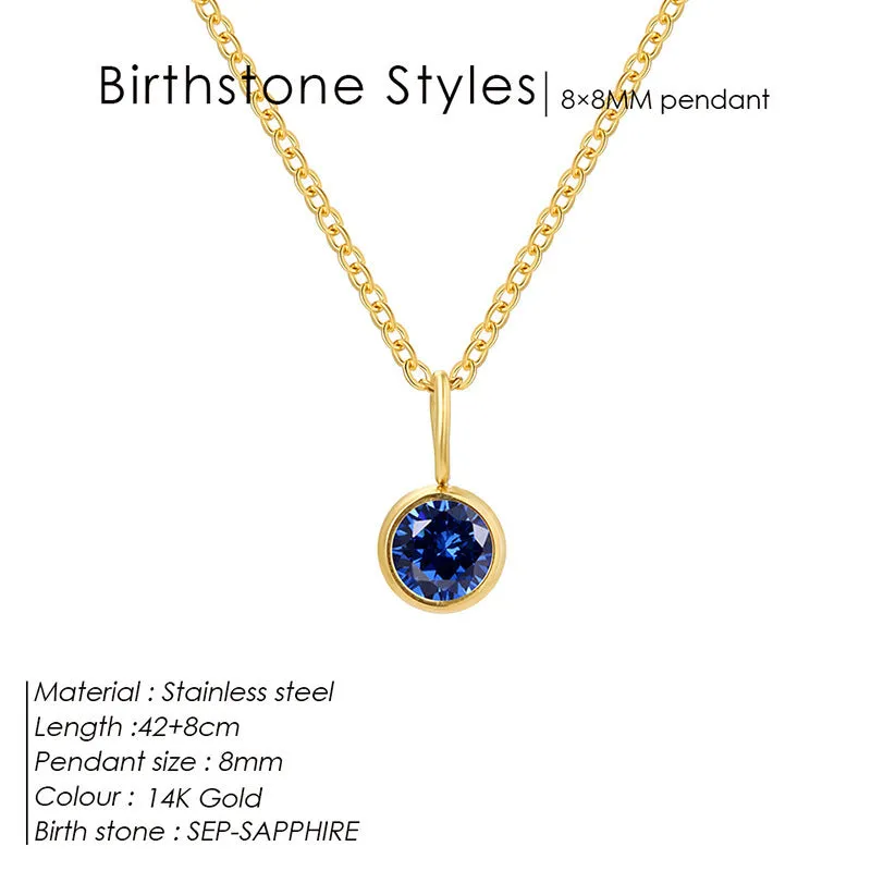 Entry Lux stainless steel U-shaped rhinestone pendant necklace in golden finish with month colour option