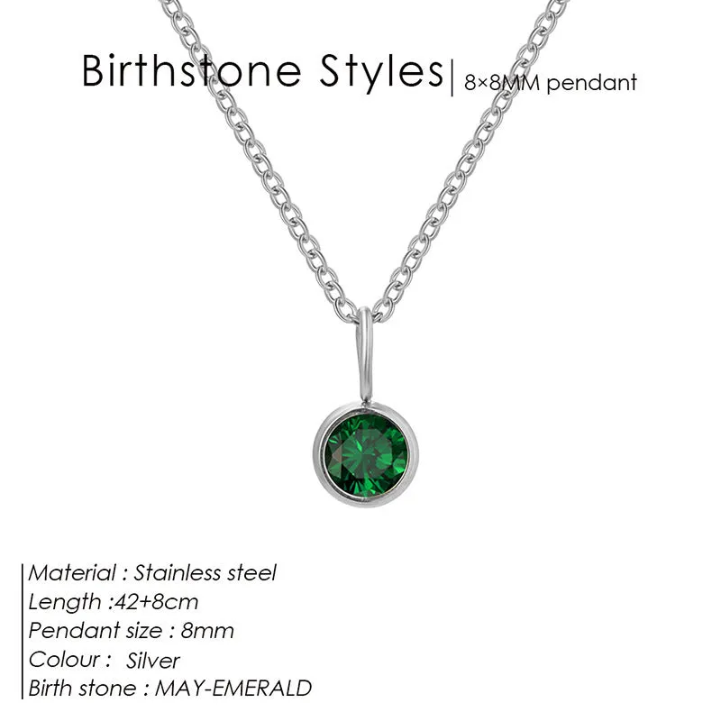 Entry Lux stainless steel U-shaped rhinestone pendant necklace in golden finish with month colour option