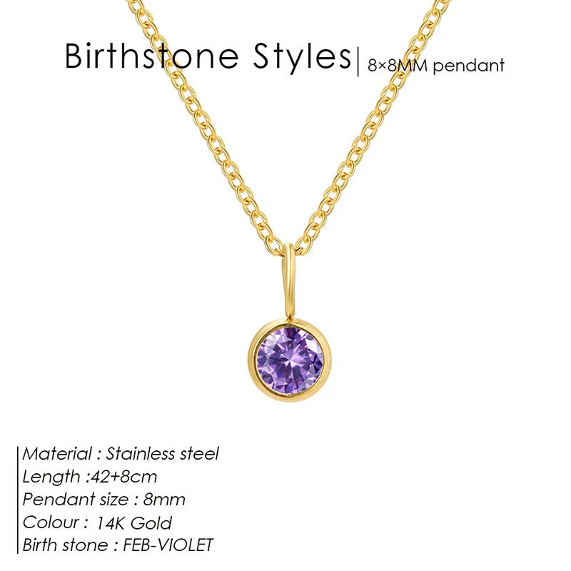 Entry Lux stainless steel U-shaped rhinestone pendant necklace in golden finish with month colour option