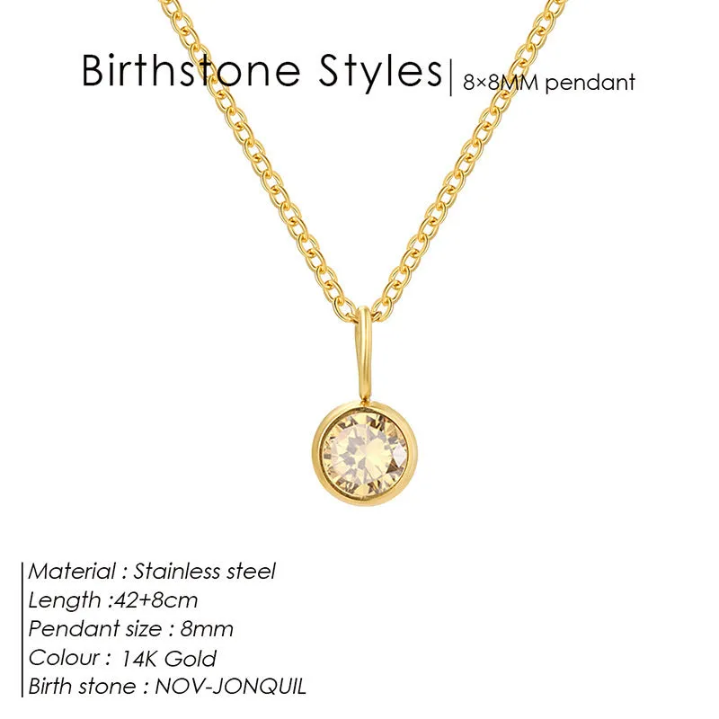 Entry Lux stainless steel U-shaped rhinestone pendant necklace in golden finish with month colour option