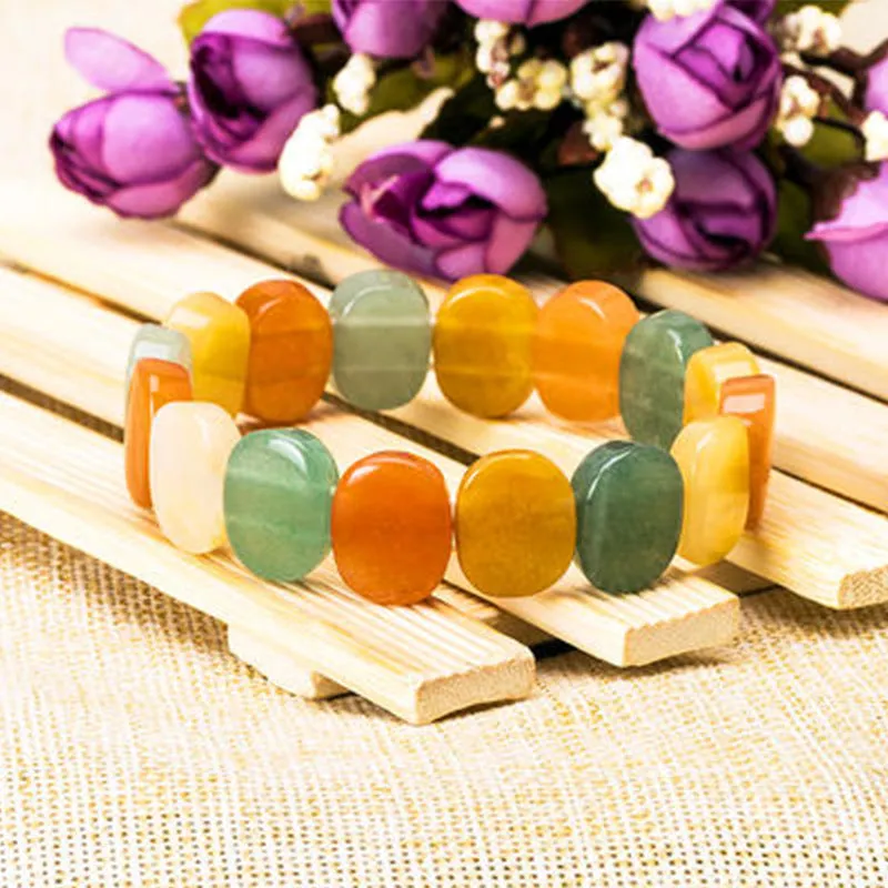 Natural yellow Tiger Eye crystal bracelet with geometric 8mm beads on stretch cord for women