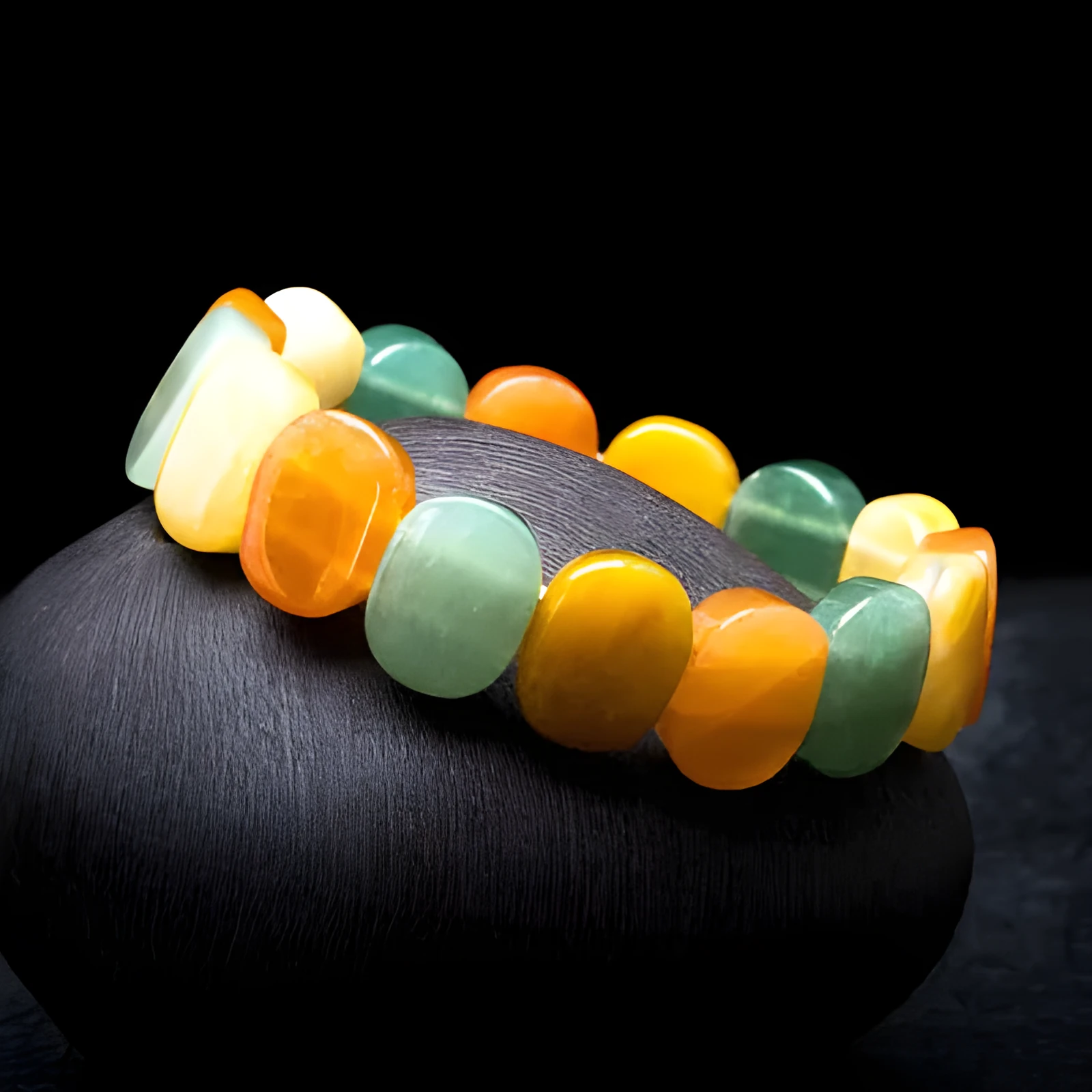 Natural yellow Tiger Eye crystal bracelet with geometric 8mm beads on stretch cord for women