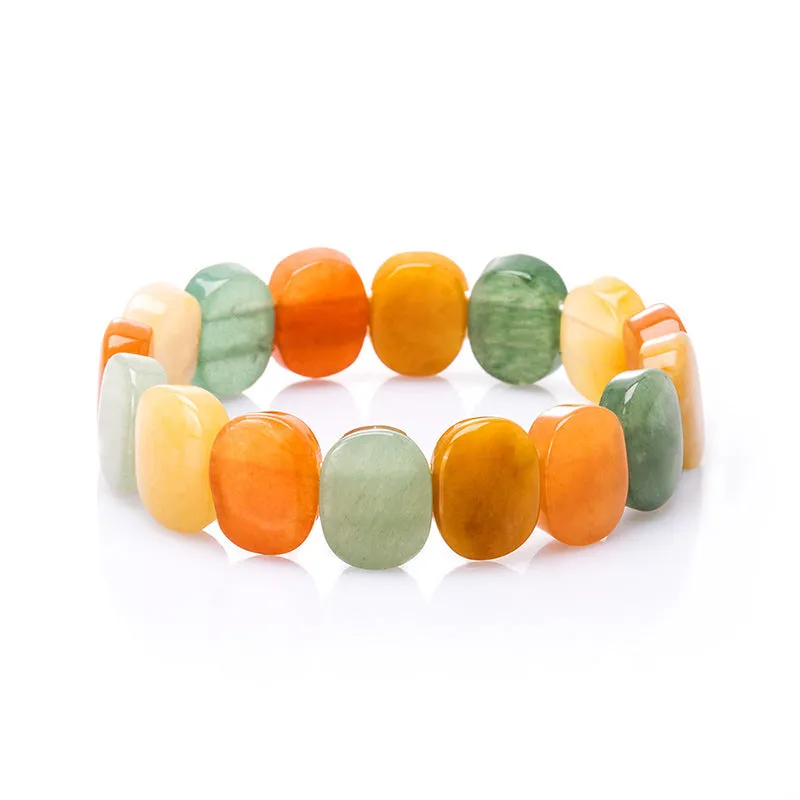 Natural yellow Tiger Eye crystal bracelet with geometric 8mm beads on stretch cord for women
