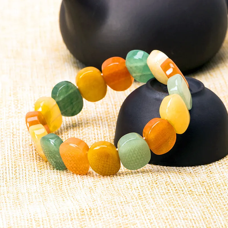 Natural yellow Tiger Eye crystal bracelet with geometric 8mm beads on stretch cord for women