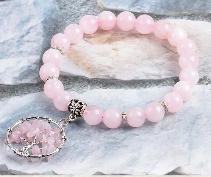 Natural powder crystal beaded bracelet with copper fittings, eight-millimetre beads, seven chakras colour, inner circumference 18.8 cm