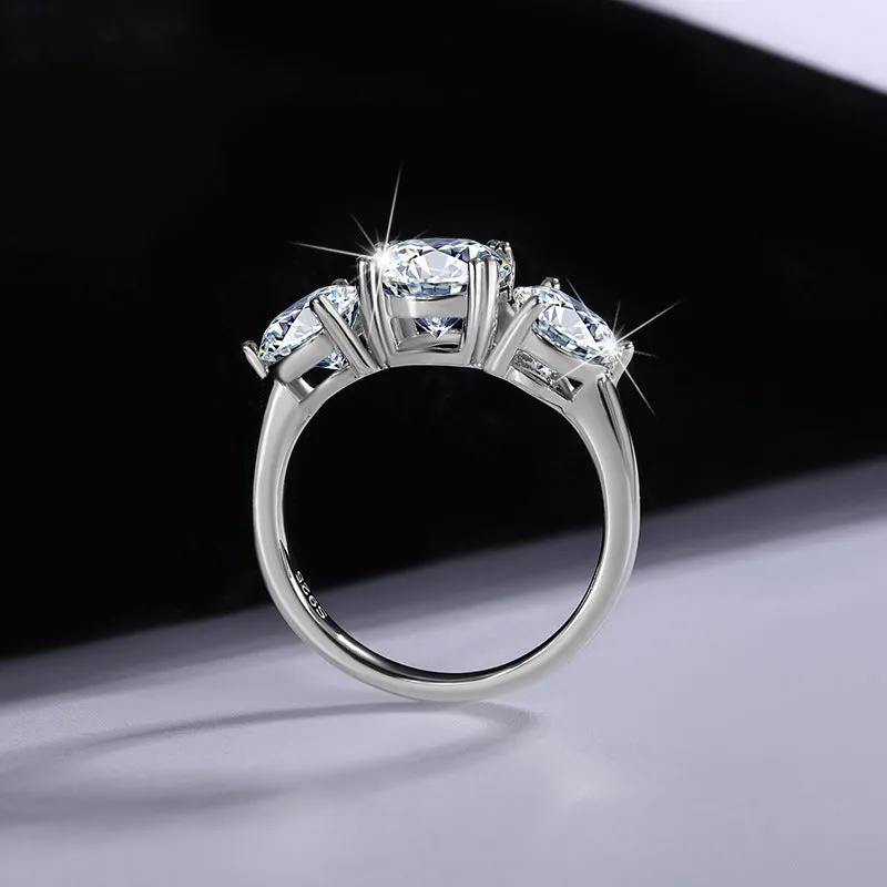 S925 silver moissanite three-life stone flower ring 4 karat 14mm for women in champagne colour