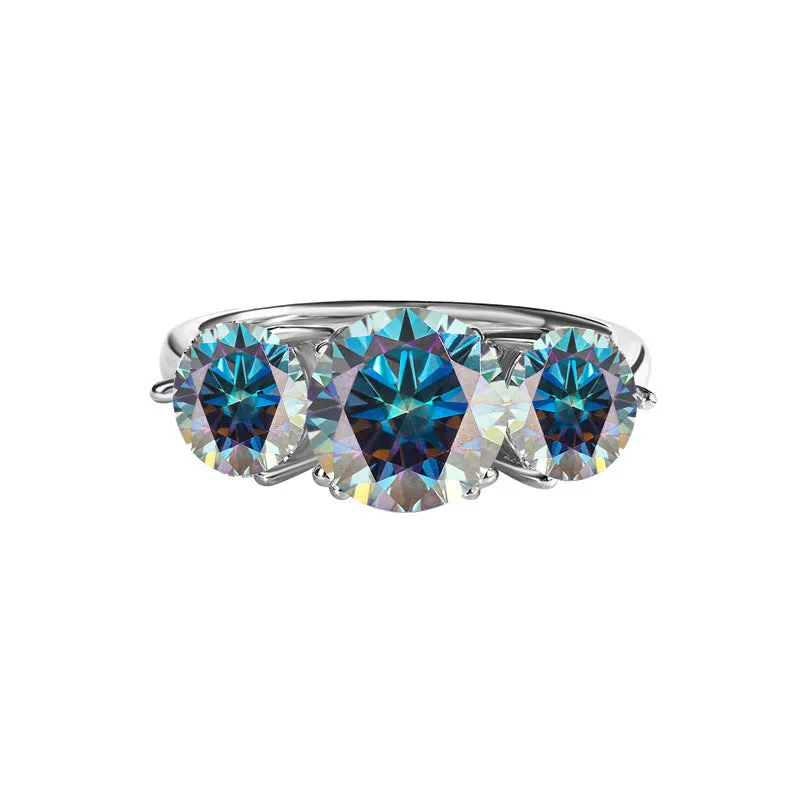 S925 silver moissanite three-life stone flower ring 4 karat 14mm for women in champagne colour