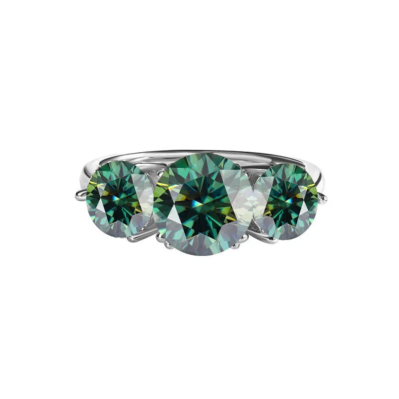 S925 silver moissanite three-life stone flower ring 4 karat 14mm for women in champagne colour