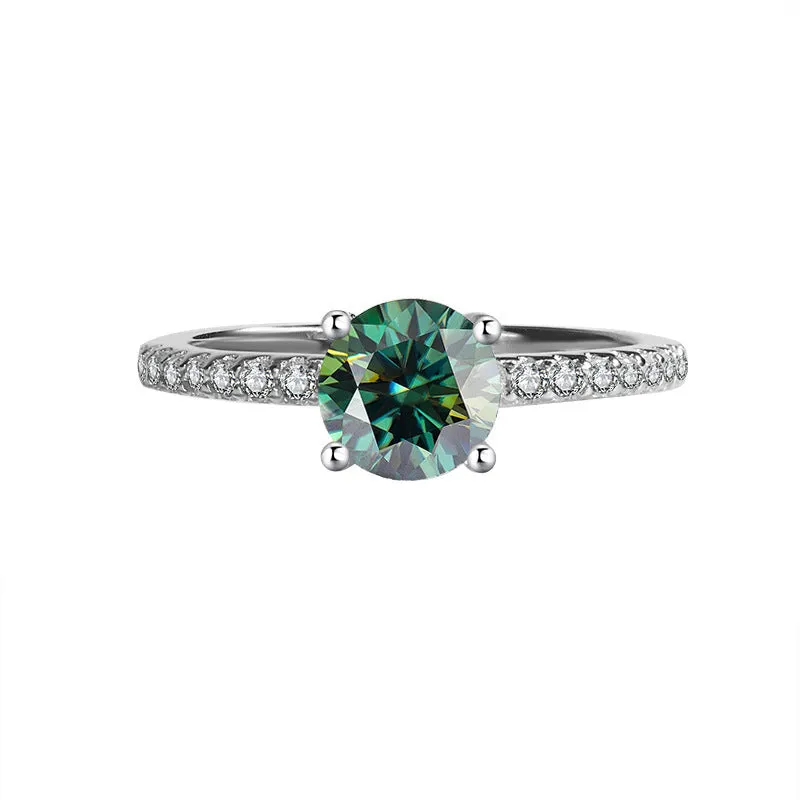 S925 silver ring with star-shaped moissanite stone in four-claw setting, available in multiple sizes and colours