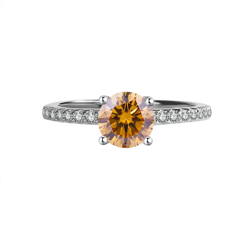 S925 silver ring with star-shaped moissanite stone in four-claw setting, available in multiple sizes and colours