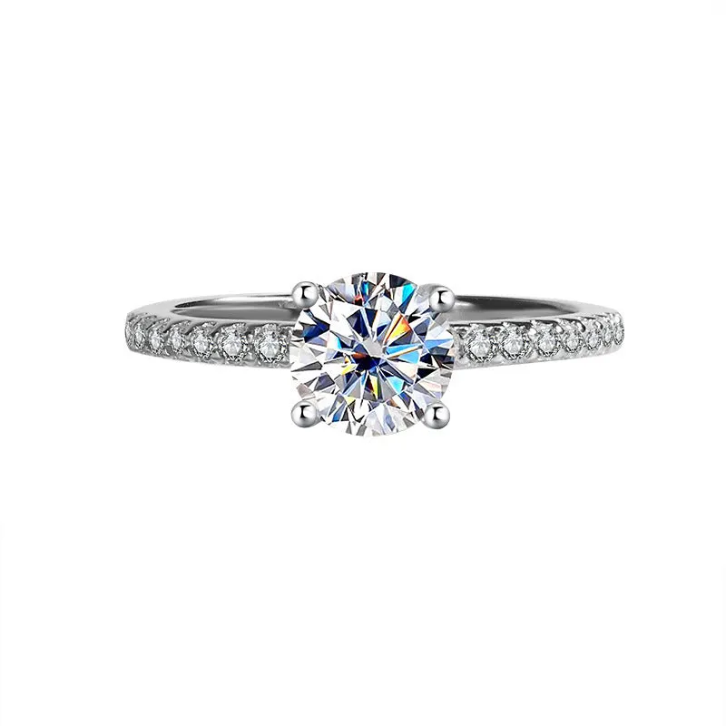 S925 silver ring with star-shaped moissanite stone in four-claw setting, available in multiple sizes and colours