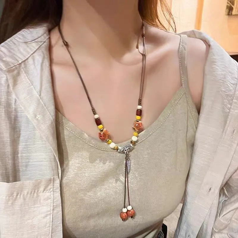 Ceramic butterfly pendant necklace on alloy chain, 31-40cm, sweet insect style, available in blue and white