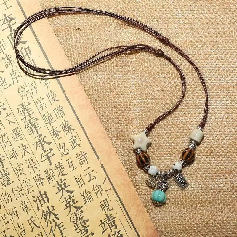 Ceramic butterfly pendant necklace on alloy chain, 31-40cm, sweet insect style, available in blue and white