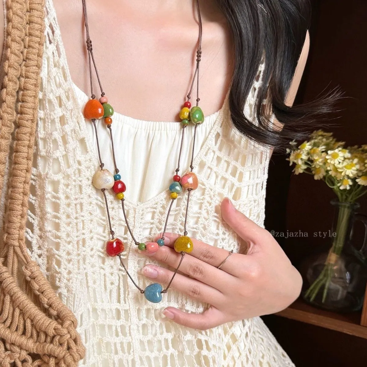 Ceramic butterfly pendant necklace on alloy chain, 31-40cm, sweet insect style, available in blue and white
