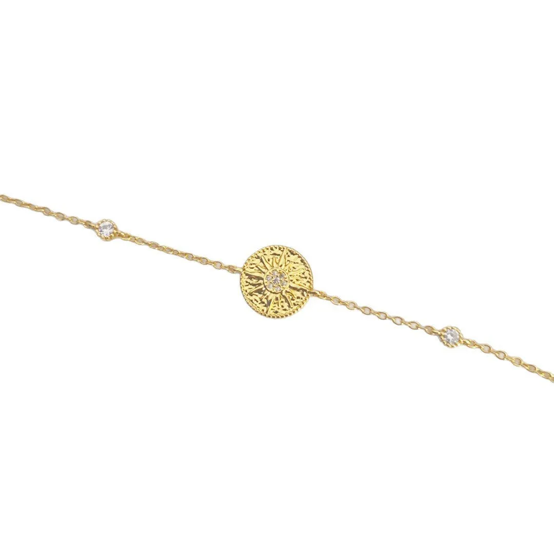 Gold-plated mush ice compass bracelet for women, copper with wire drawing finish, geometric French retro design
