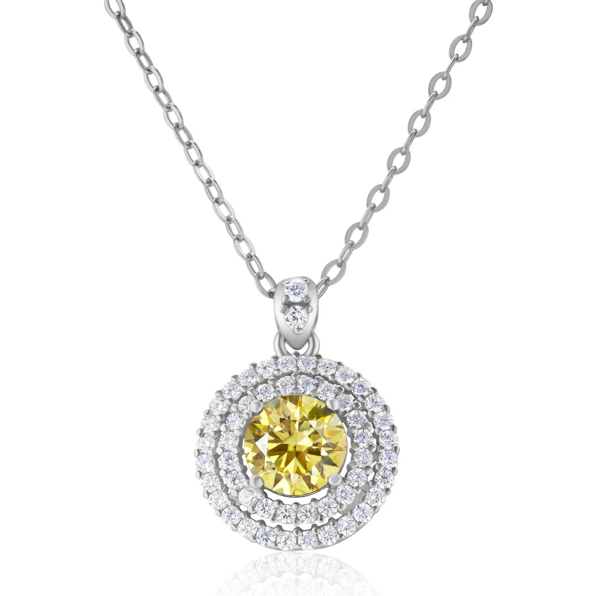 Sterling silver necklace with 1 karat golden yellow inlaid gem pendant