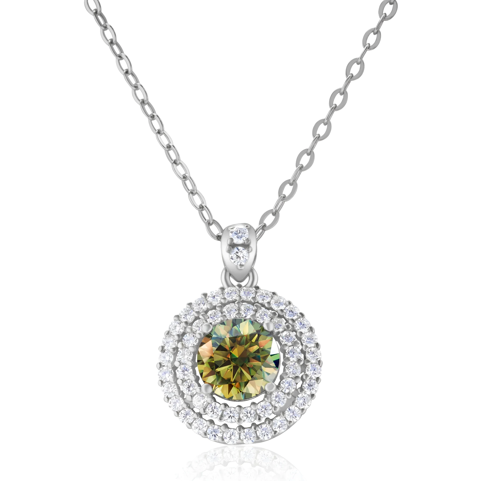 Sterling silver necklace with 1 karat golden yellow inlaid gem pendant