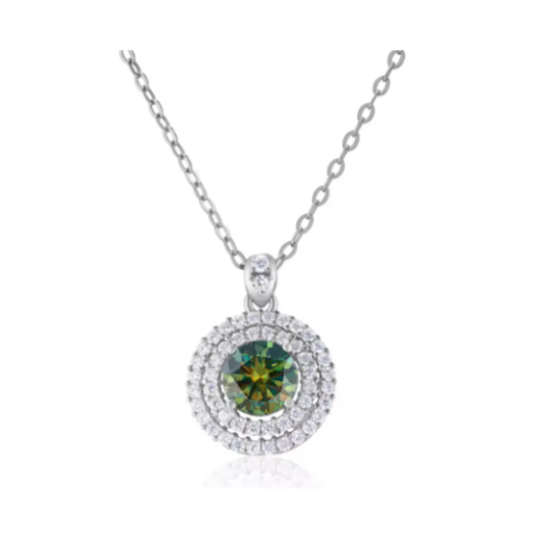 Sterling silver necklace with 1 karat golden yellow inlaid gem pendant