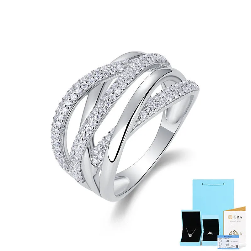 S925 sterling silver geometric ring with white stone on gift box